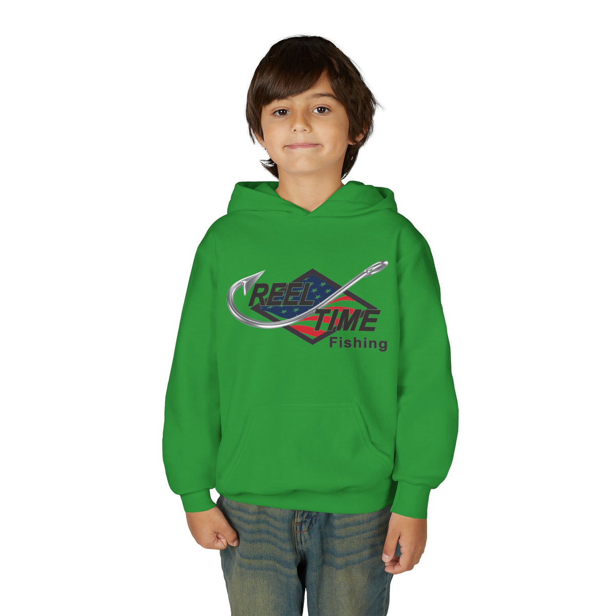 Reel Time Fishing Youth Pull-Over Hoodie flag logo