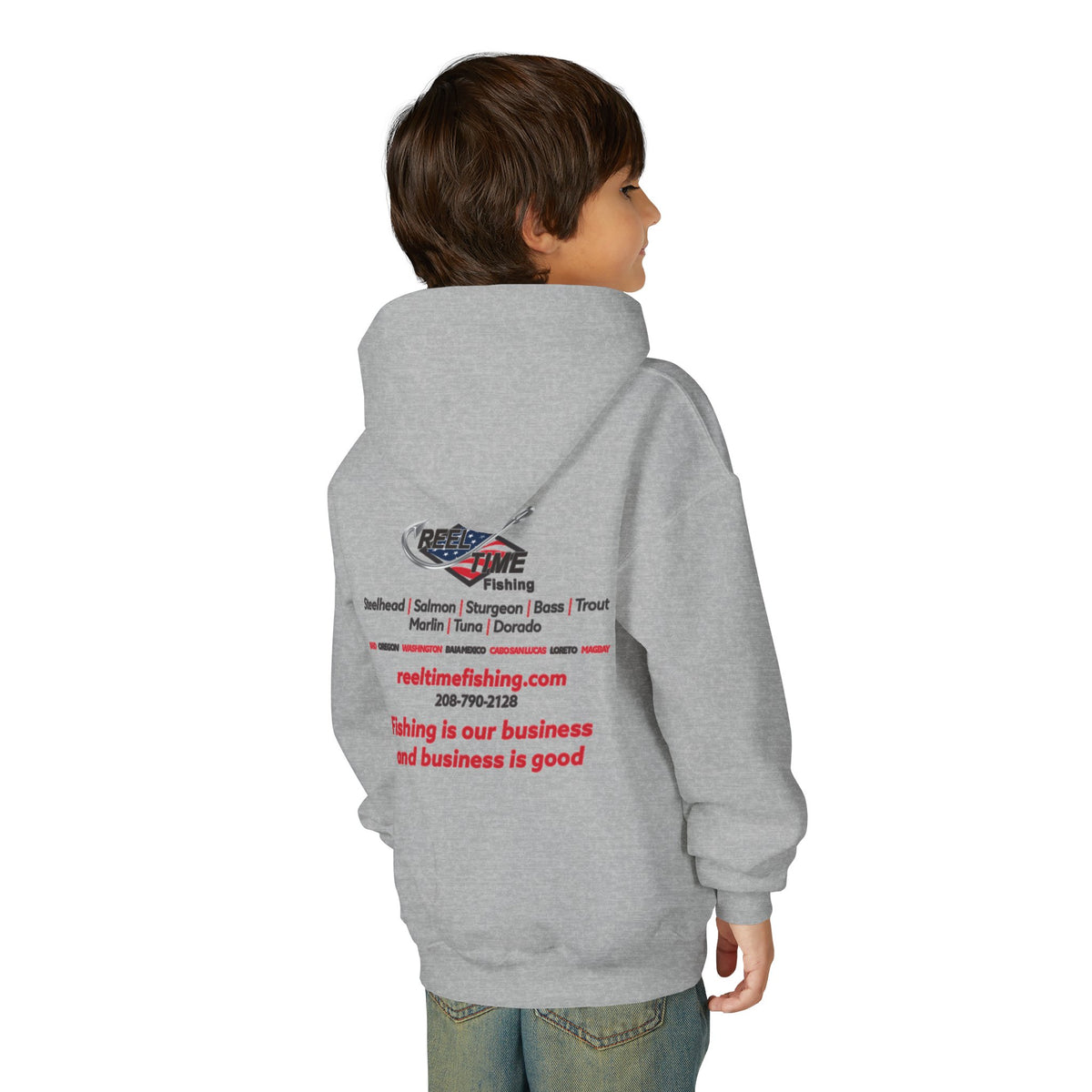 Reel Time Fishing Youth Pull-Over Hoodie flag logo