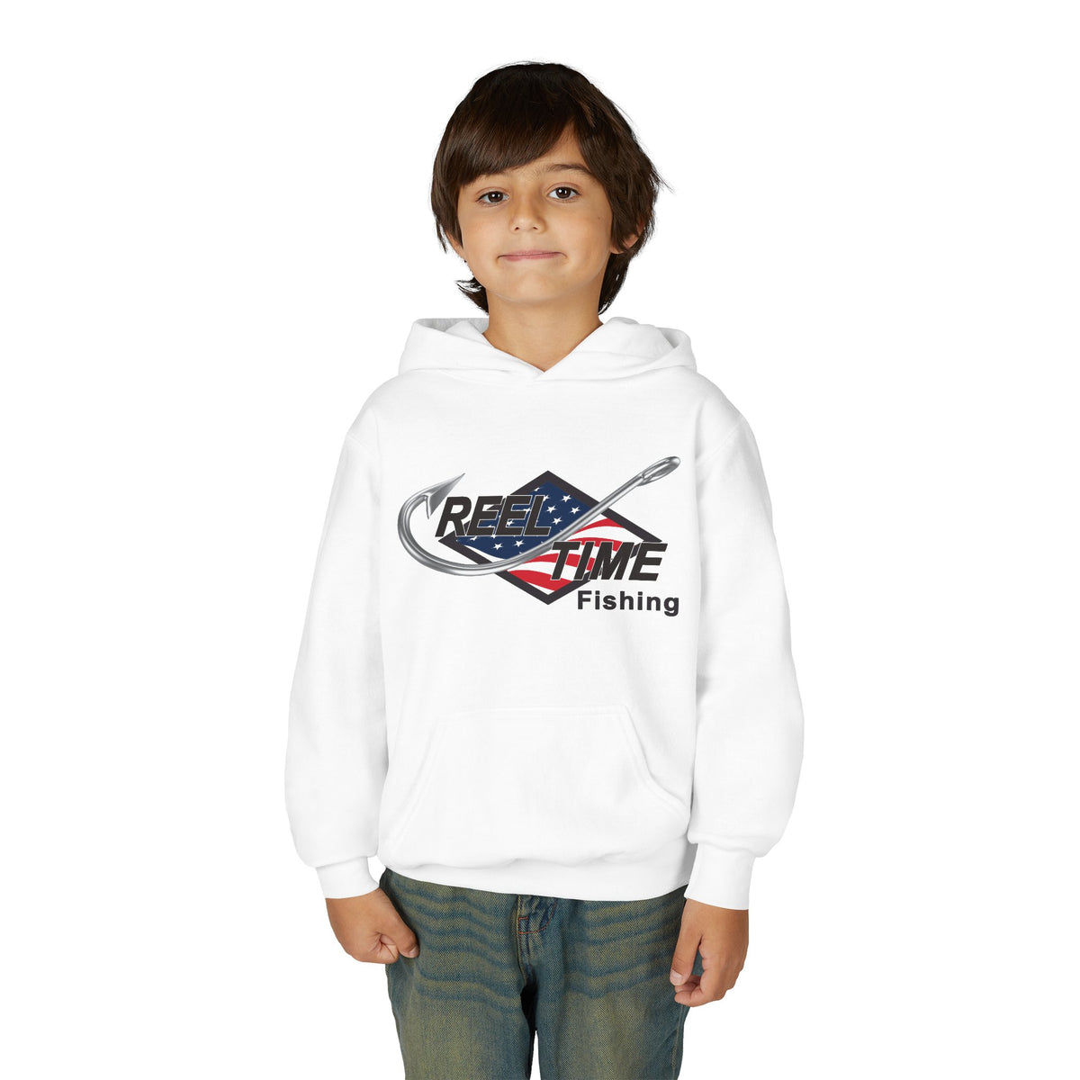 Reel Time Fishing Youth Pull-Over Hoodie flag logo