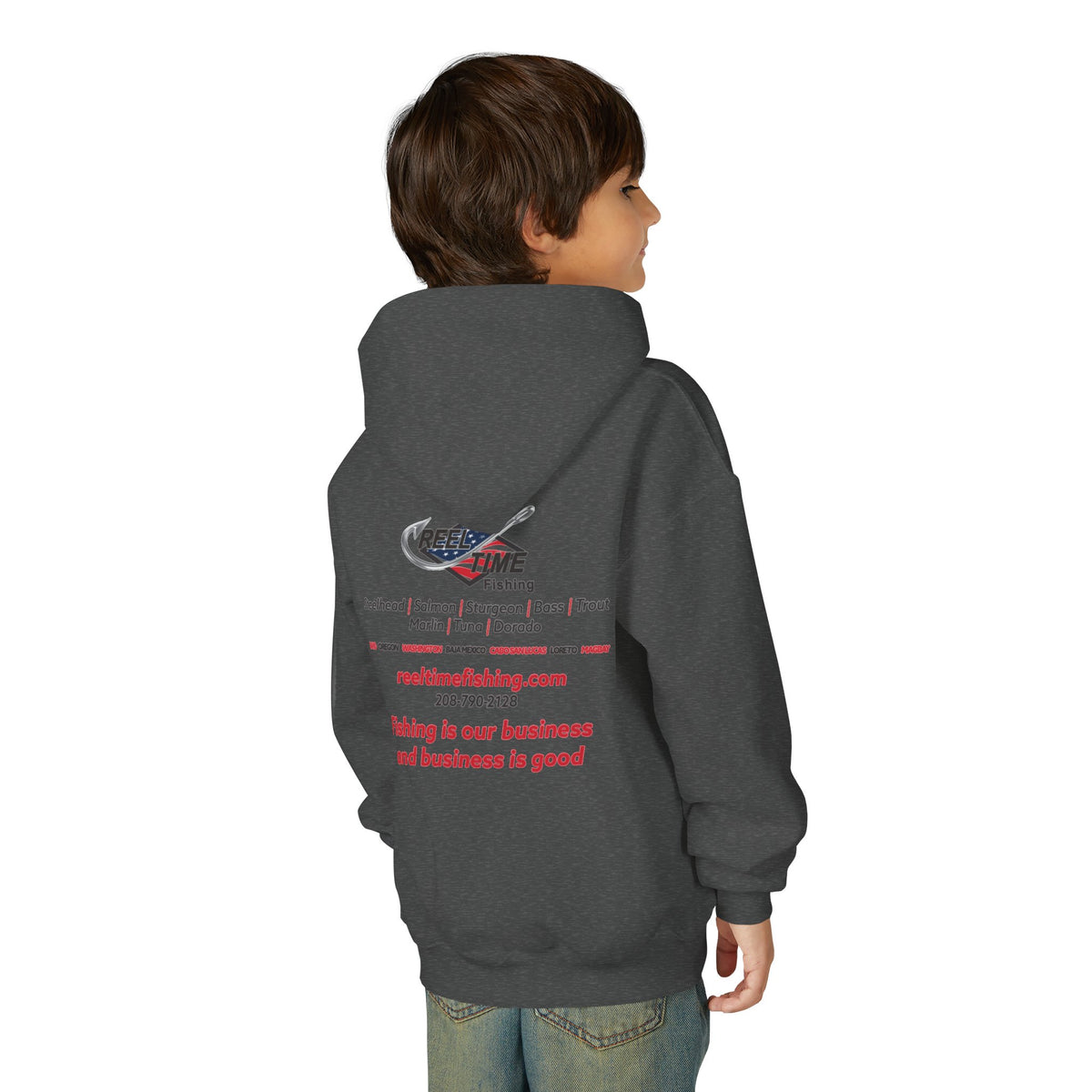 Reel Time Fishing Youth Pull-Over Hoodie flag logo